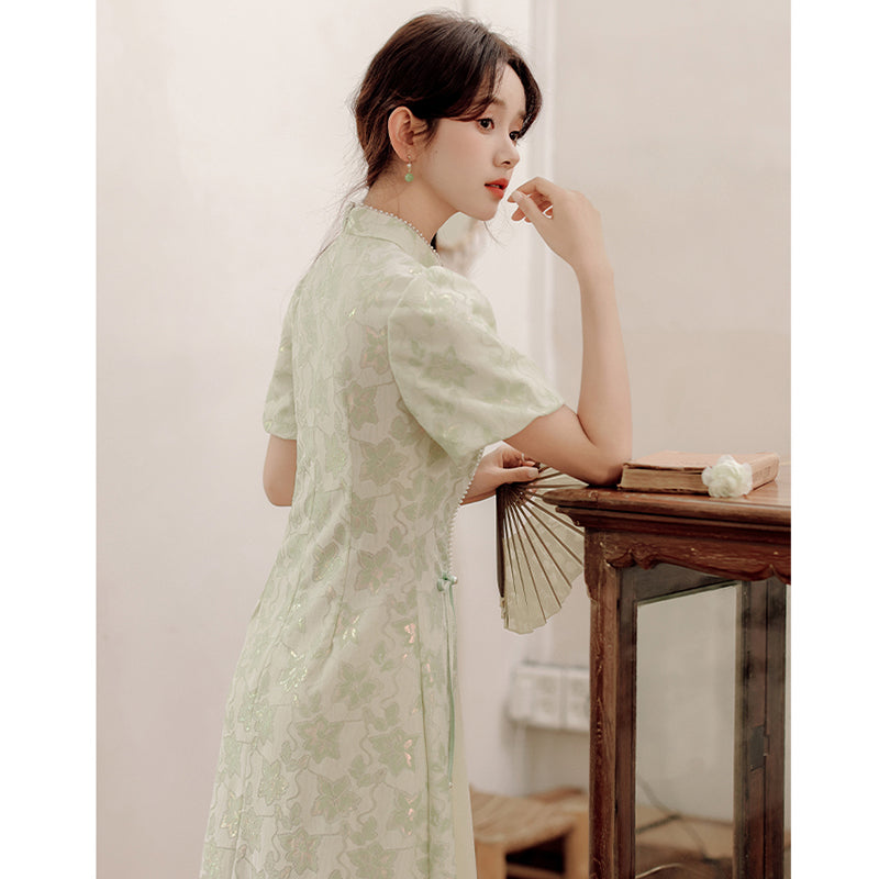 [LAWO Series] ★Chinese-style dress★ Improved Chinese dress, floral print dress, improves your temperament