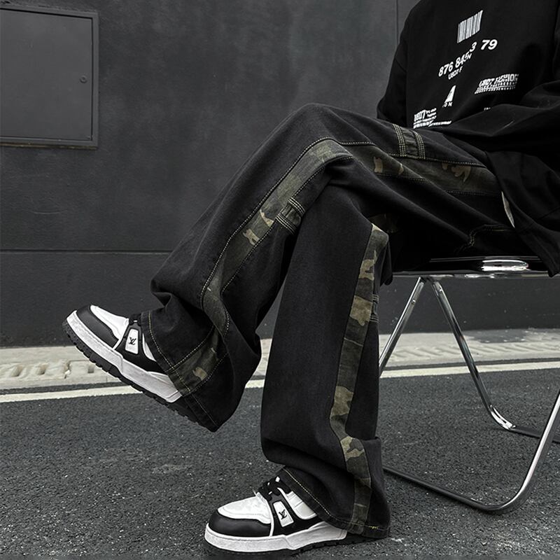 [NANSHI Series]★Denim Pants★ Pants Bottoms Unisex Men's Switchable Camouflage Cool Jeans Black