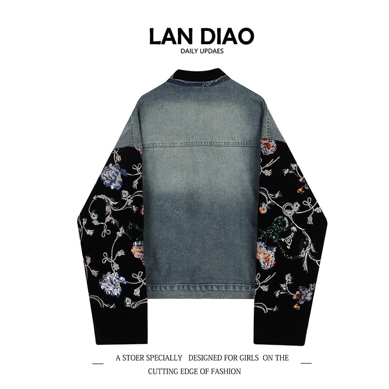 [LAN DIAO series]★China style outerwear★China style jacket switching unique denim blue black