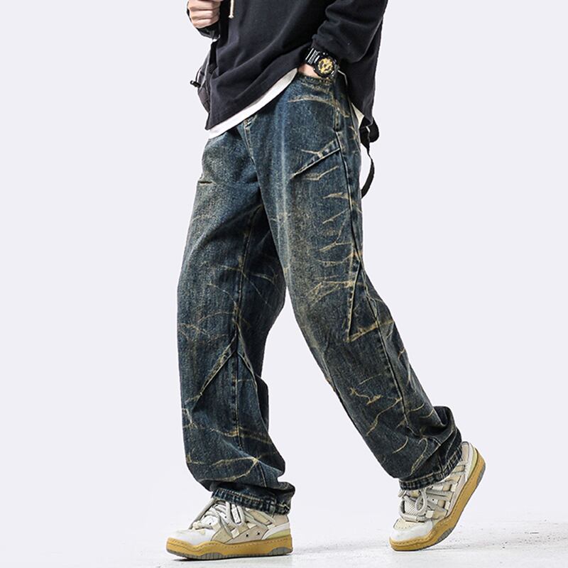 [DUFENG Series]★Denim Pants★ 2color Pants Bottoms Unisex Men's Black Blue Stylish