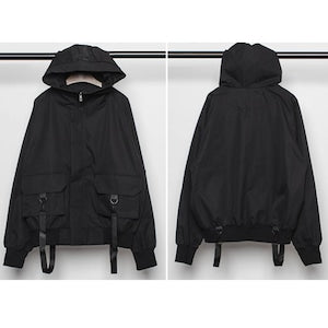 [WL Series] ★Jacket★ Outerwear with hood, unisex, men's black, black, easy to match, unique