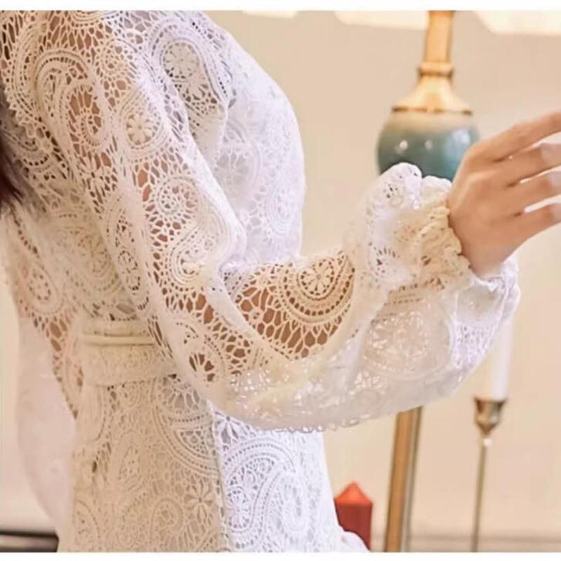 [GYBN Series] ★One Piece★ Lace V-neck Improves Temperament Retro Apricot Long Length Party