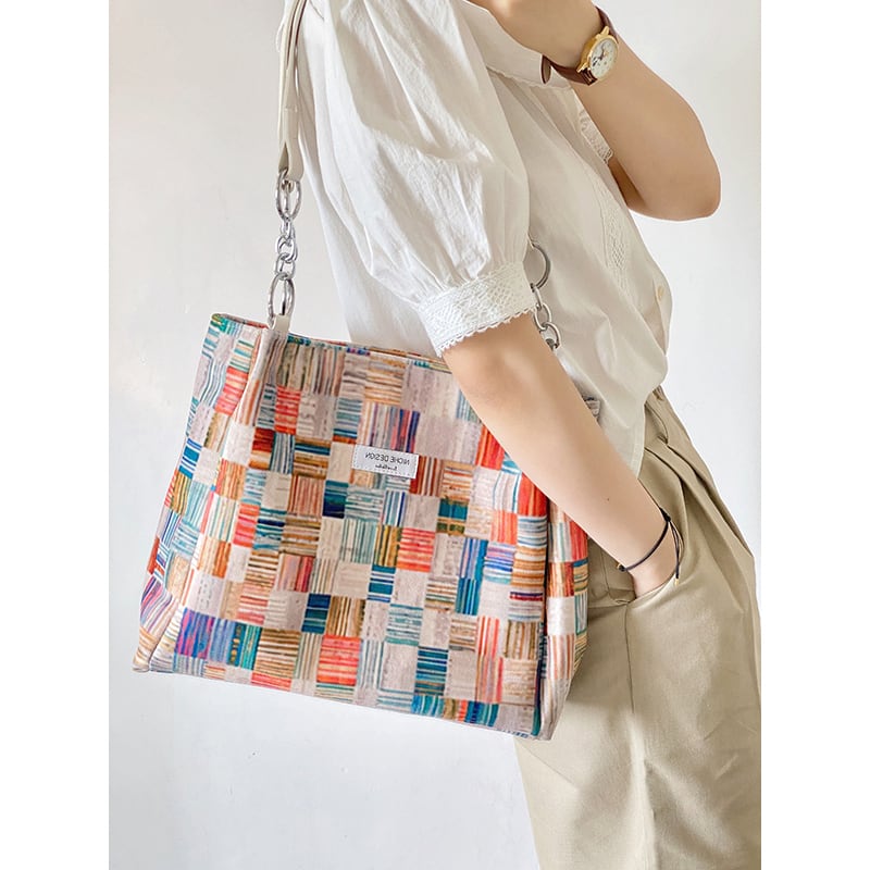 [JaneBeauty Series]★Bag★ Shoulder Large Capacity Graffiti Print Commuting Office Lady Date School Plaid Pattern Graffiti Color