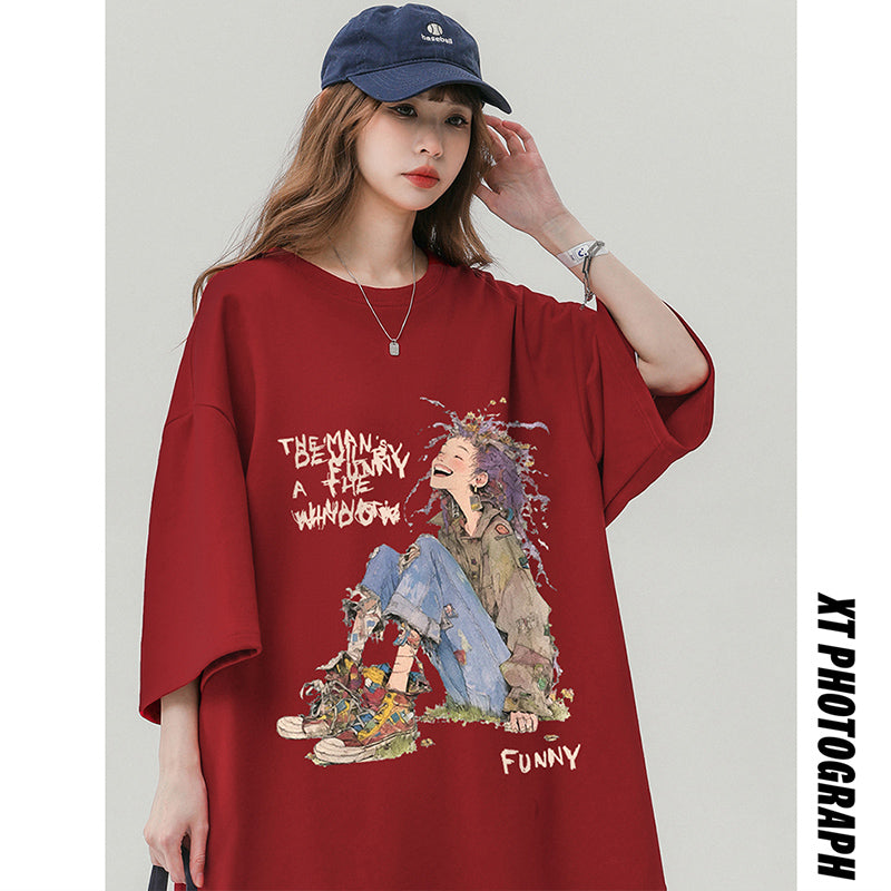 【藤伊曼シリーズ】★Tシャツ★ 5color トップス 半袖 男女兼用 メンズ コットン 可愛い カジュアル