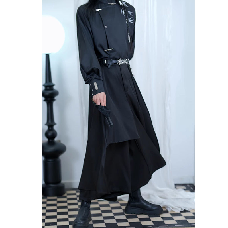 [Kurabokoya Series] Chinese-style pants, pants with belt and chain, bottoms, gaucho pants, slimming, easy to match