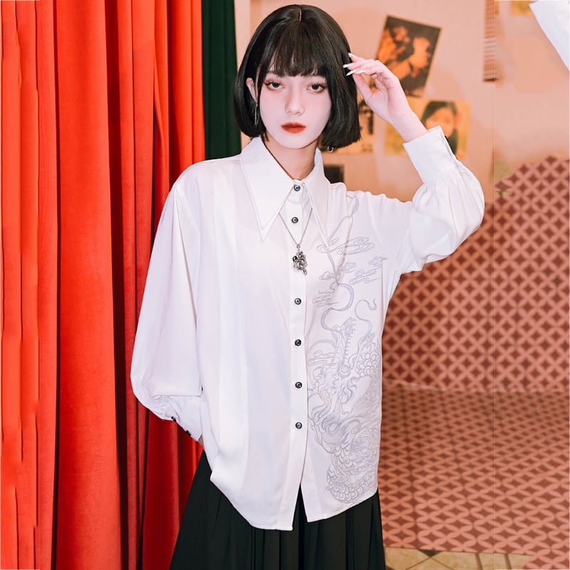 ✿New item! [Kokaisha --- Cloudflies Series] ★China style shirt★ Tops, long sleeve shirt, original, dragon pattern, dragon crest, easy to match