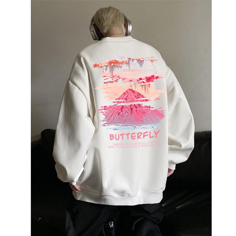 [LGH Series]★Tops★ 6color Sweatshirt Unisex Men's Large Size Oil Painting Style Snowy Mountain White Red Black Purple