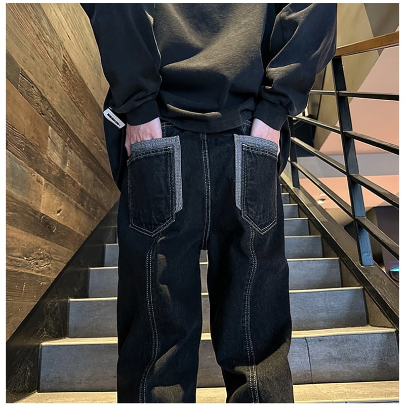 ✿New item! [BIGEMAN Series]★Denim pants★ 2color pants bottoms unisex men's large size black blue jeans