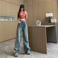 Load image into Gallery viewer, [KAHY Series] ★Denim pants★ Trousers Bottoms Casual Floral Blue Stylish Print
