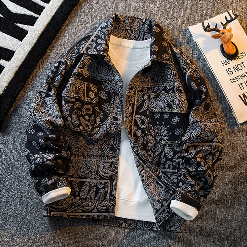 [HPCP Series] ★Jacket★ 2color outerwear unisex men's ethnic style black blue paisley pattern