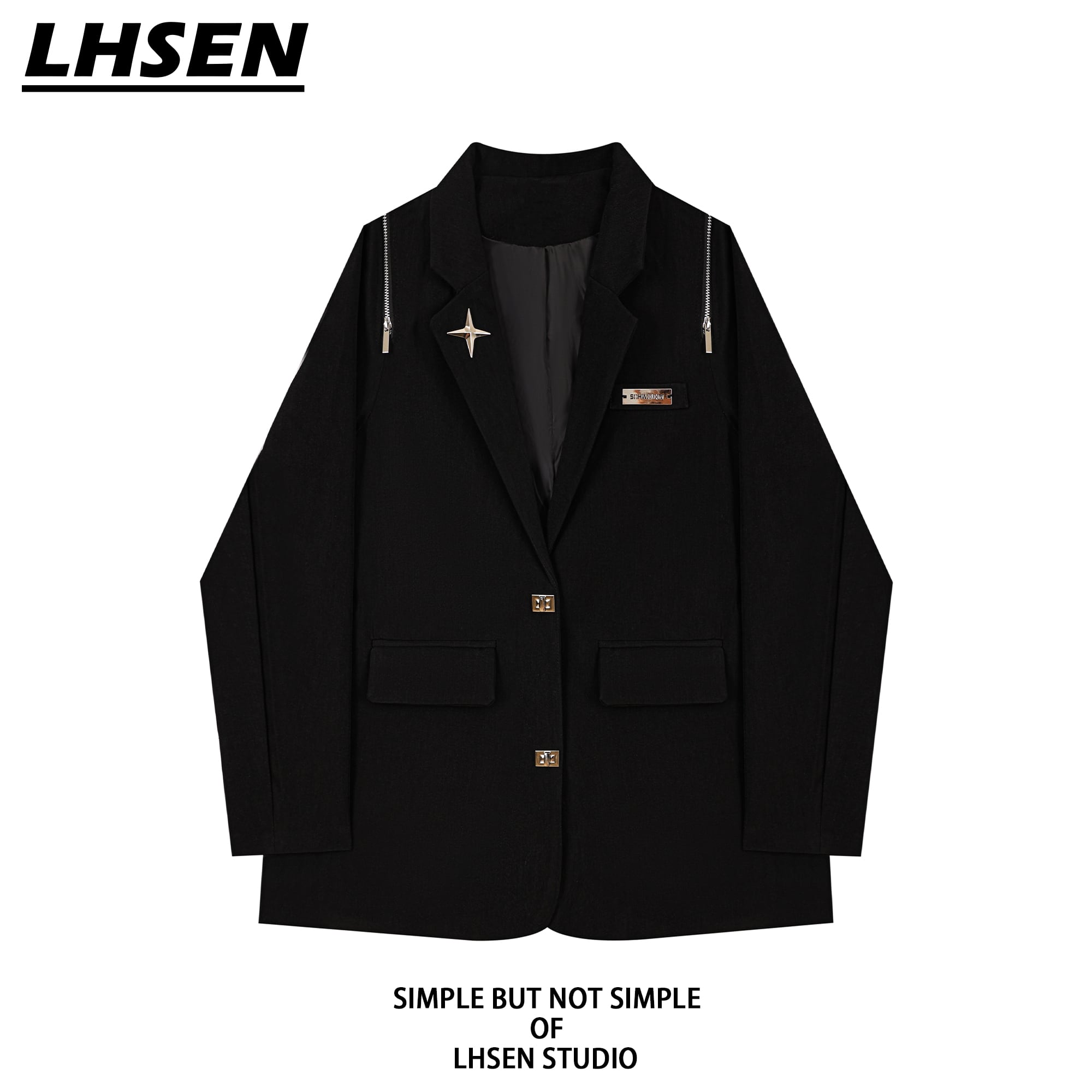 [LHSEN Series]★Outerwear★ Blazer Casual Easy to match with design Black Black