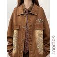 Load image into Gallery viewer, ✿New item! [SOLDOUT Series]★Denim Jacket★ Embroidery Floral Pattern Outerwear Switching Unisex Men's Design Retro Brown
