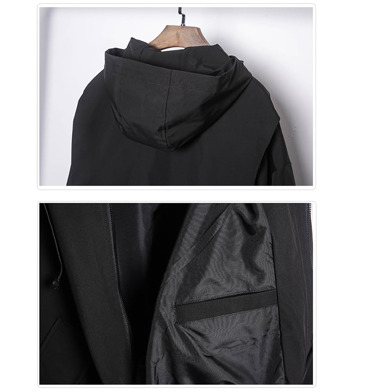 [WL Series] ★Jacket★ Outerwear with hood, unisex, men's black, easy to match with design.