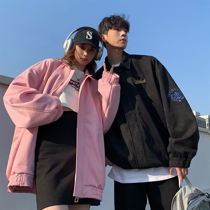 [NANSHI Series]★Jacket★ 3color Outerwear Casual Unisex Men's Suede Embroidery Black Brown Pink