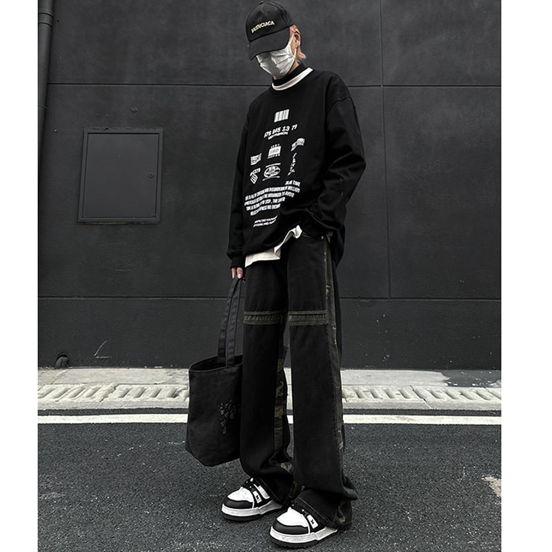 [NANSHI Series]★Denim Pants★ Pants Bottoms Unisex Men's Switchable Camouflage Cool Jeans Black