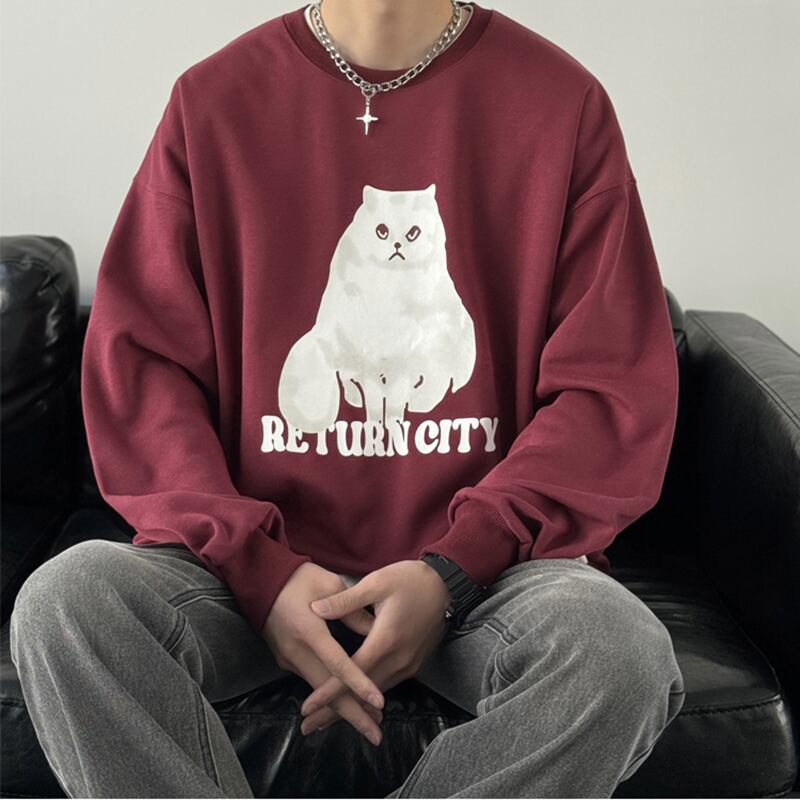 [V37 Series] ★Tops★ 3color Sweatshirt Unisex Men's Cat Cat Dog Cartoon Animal Pattern