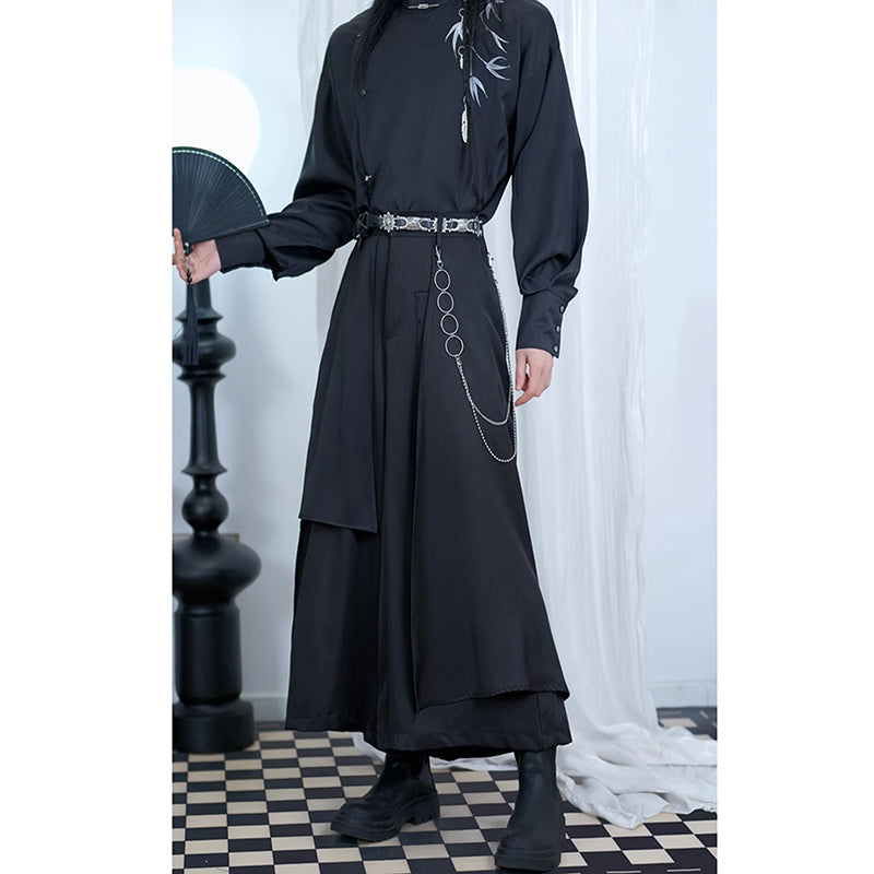 [Kurabokoya Series] Chinese-style pants, pants with belt and chain, bottoms, gaucho pants, slimming, easy to match