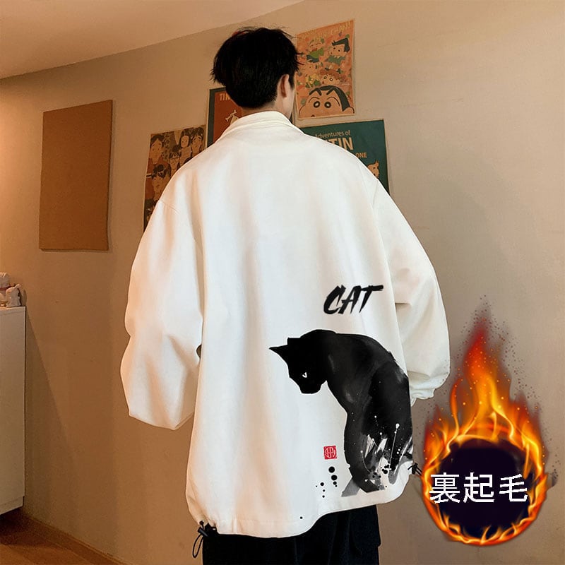 [WUSHE Series]★China style outerwear★ 4color Regular type or brushed lining type Jacket Cat Cat Cat Ink pattern Unisex Men's Large size