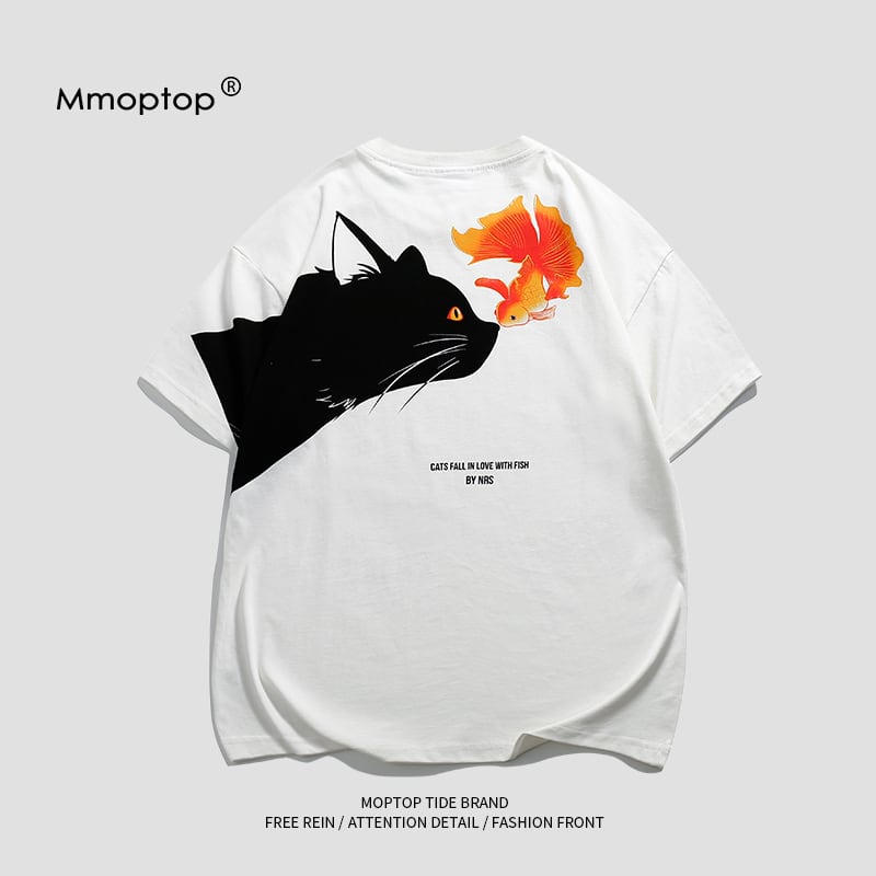 【Mmoptopシリーズ】★Tシャツ★ 3color トップス 半袖Tシャツ 男女兼用 メンズ コットン 猫 ねこ ネコ