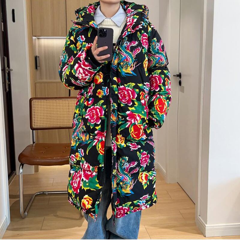 [YEFENG Series]★China style cotton coat★3color tops, floral pattern, winter coat, long length, unisex, men's, large size, black, red, green, blue