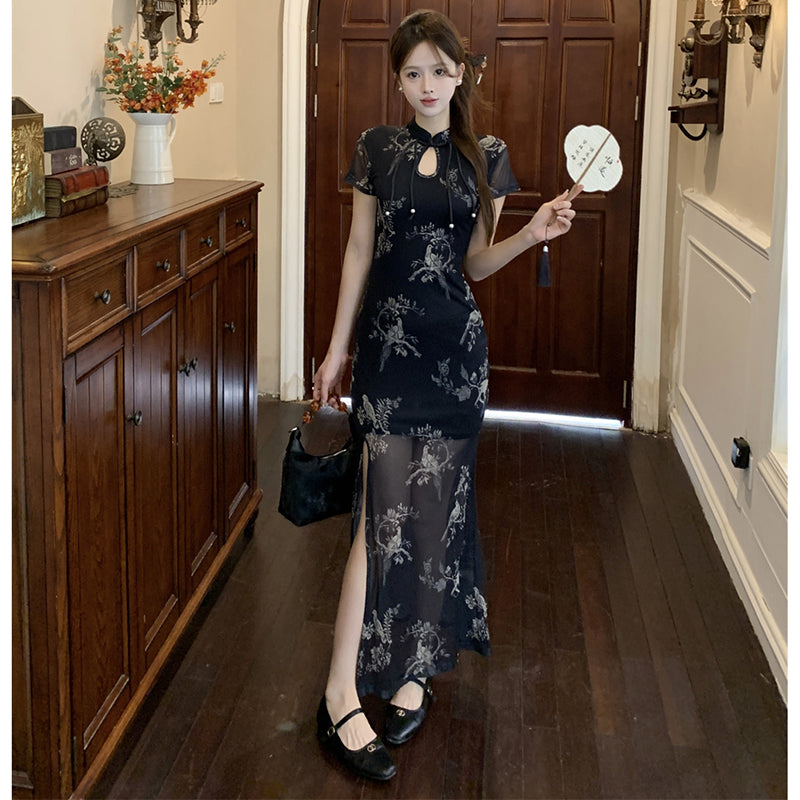 [XJXJ Series] ★Chinese Dress★ Chinese-style dress, sexy, black, slimming, easy to match