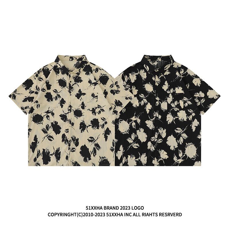 [51XIHA Series]★Shirt★ 2color Tops Unisex Men's Large Size Summer Clothes Short Sleeve Shirt Floral Print Shirt Retro