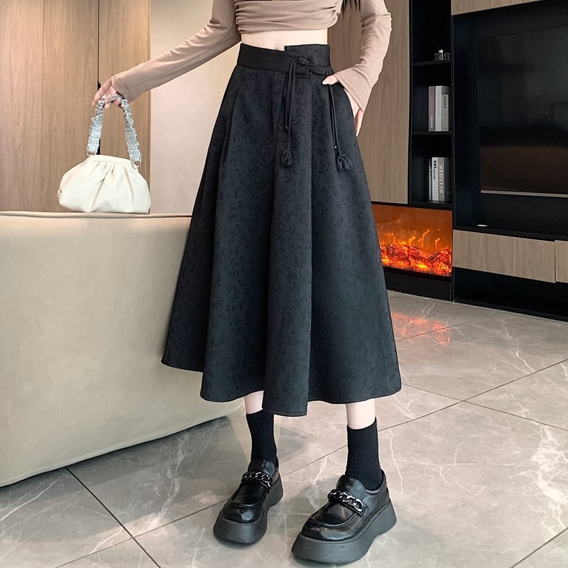 [Rin Le Series] ★Chinese style skirt★ Pants Chinese button Chinese clothing Black Black Easy to match