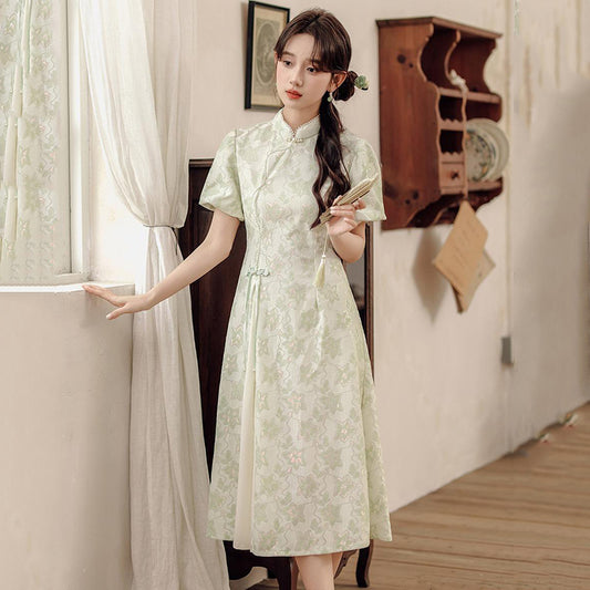 [LAWO Series] ★Chinese-style dress★ Improved Chinese dress, floral print dress, improves your temperament