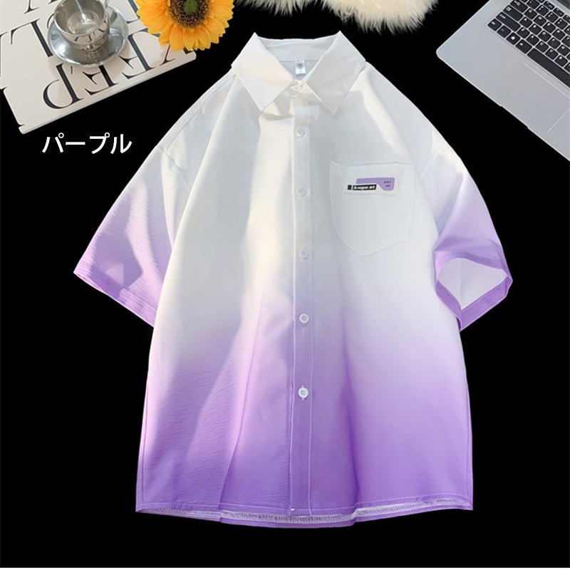 [V37 Series] ★Shirt★ 4 colors Tops Short sleeve shirt Unisex Men's Large size Gradient