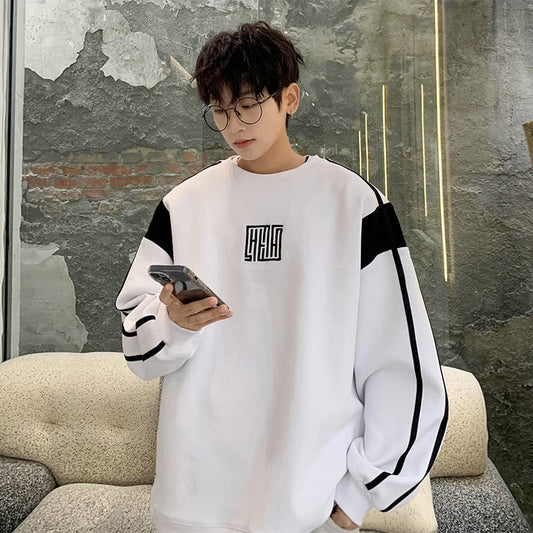 ✿New item! [BIGEMAN Series] ★Tops★ 2color sweatshirt, unisex, men's, large size, black, white, embroidery, color scheme: vertical stripes