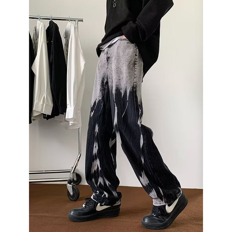 [LGH Series] ★Denim Pants★ Bottoms Pants Unisex Men's Tie-dye Stylish Black Black Jeans