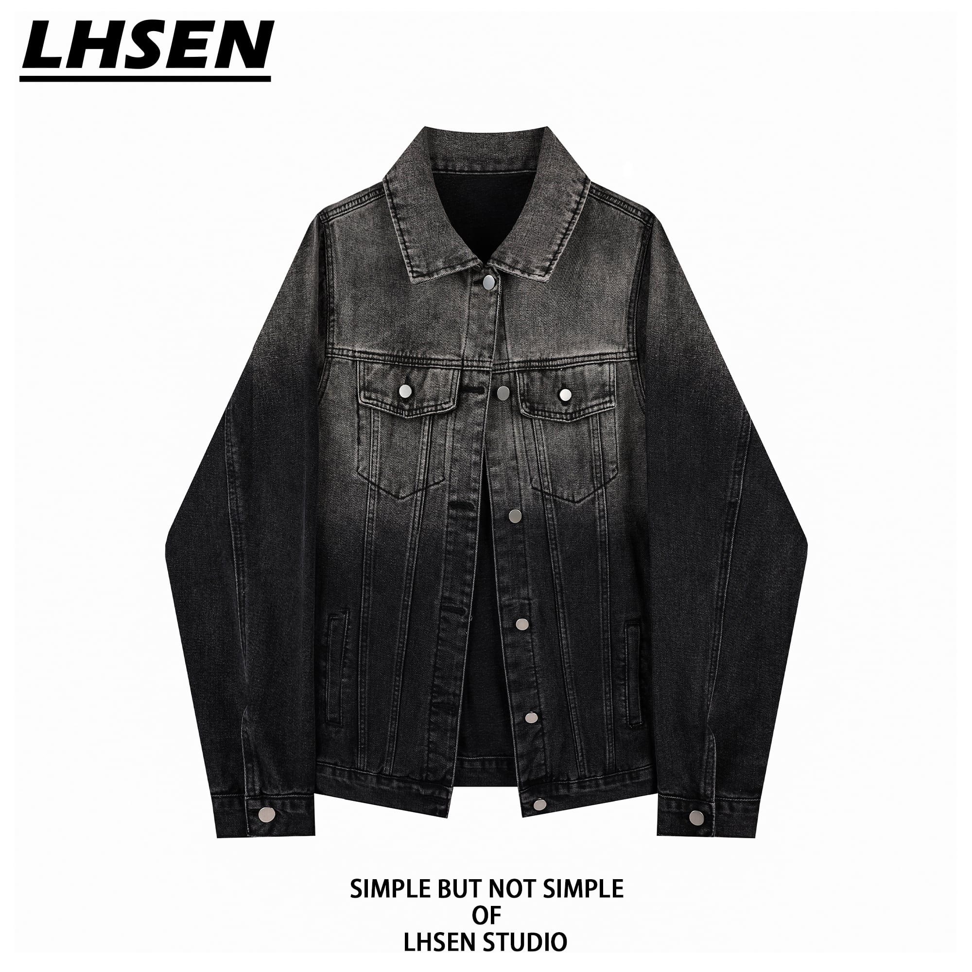 [LHSEN Series] ★Outer★ Denim Jacket Jacket Jeans Tie-dye Women's Black