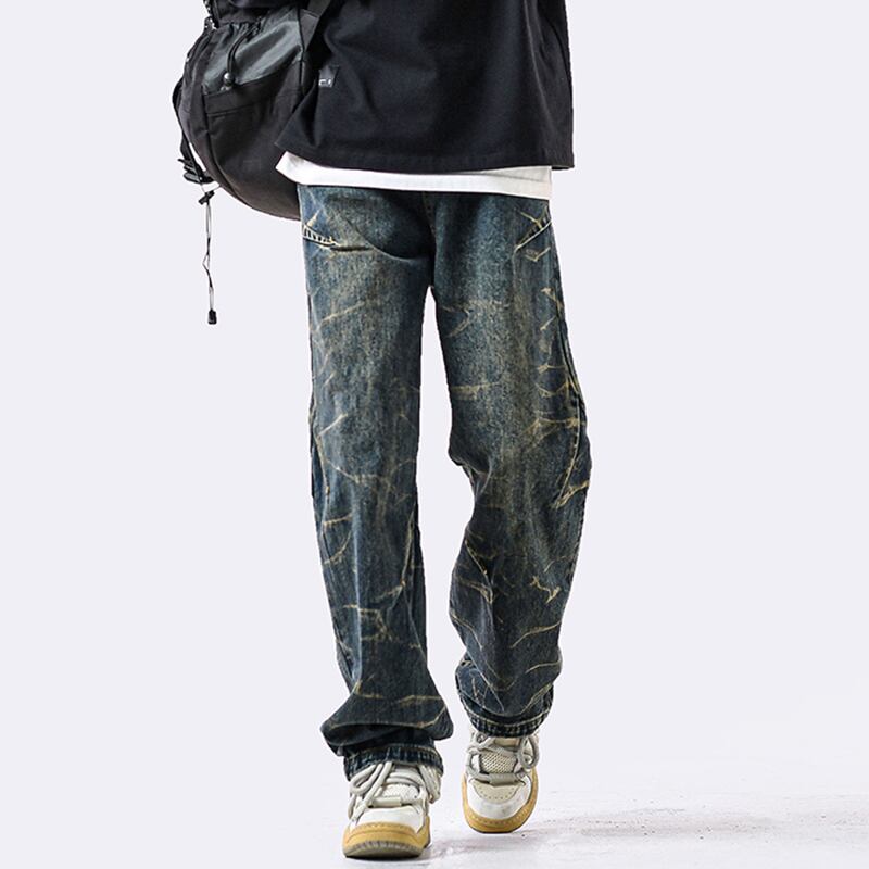 [DUFENG Series]★Denim Pants★ 2color Pants Bottoms Unisex Men's Black Blue Stylish