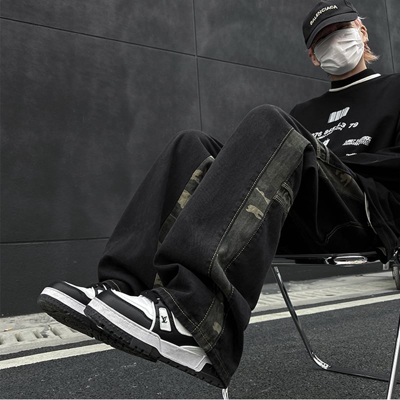 [NANSHI Series]★Denim Pants★ Pants Bottoms Unisex Men's Switchable Camouflage Cool Jeans Black