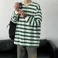 Load image into Gallery viewer, [V37 Series] ★Tops★ 2color sweatshirt unisex men's horizontal striped striped pattern black green easy to match
