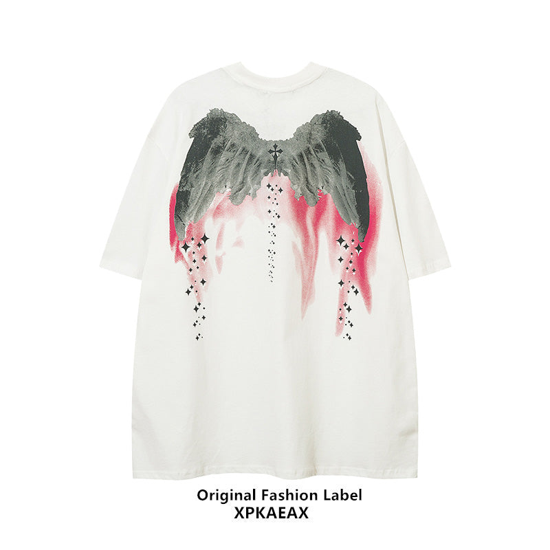 [XPKAEAX Series] ★T-shirt★ Tops Short Sleeve Wings Unisex Men's Women's Fashion Black White