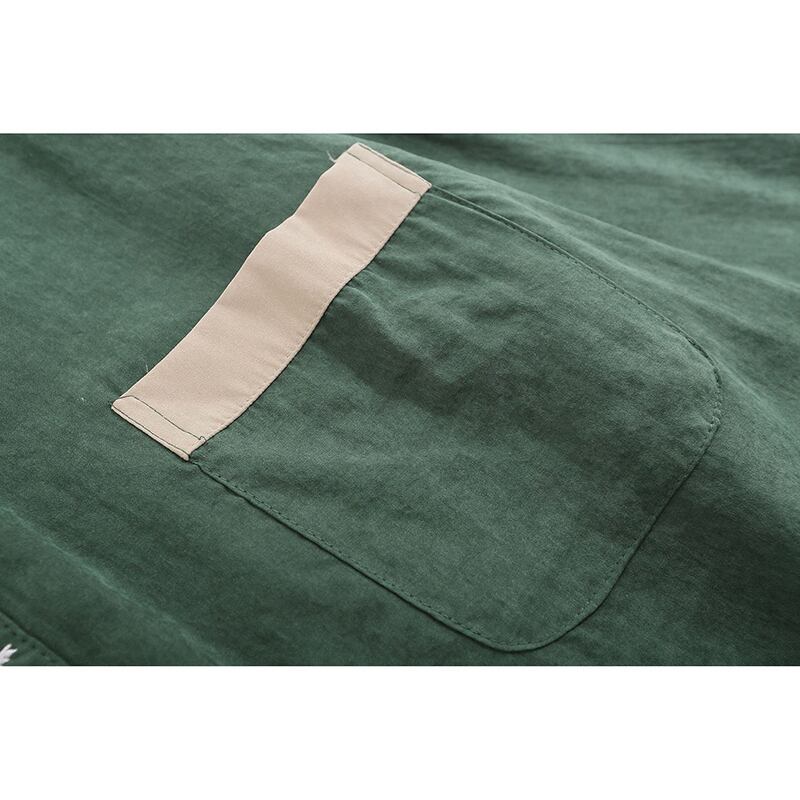 [MOISHE TIDE Series]★Shirt★ 2color Long Sleeve Shirt Tops Embroidery Unisex Men's Green Apricot