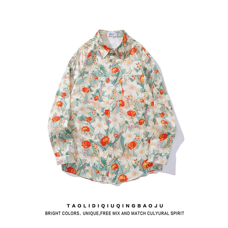 [MOISHE TIDE Series]★Shirt★ Tops, long sleeve shirt, floral pattern shirt, unisex, men's print, cute