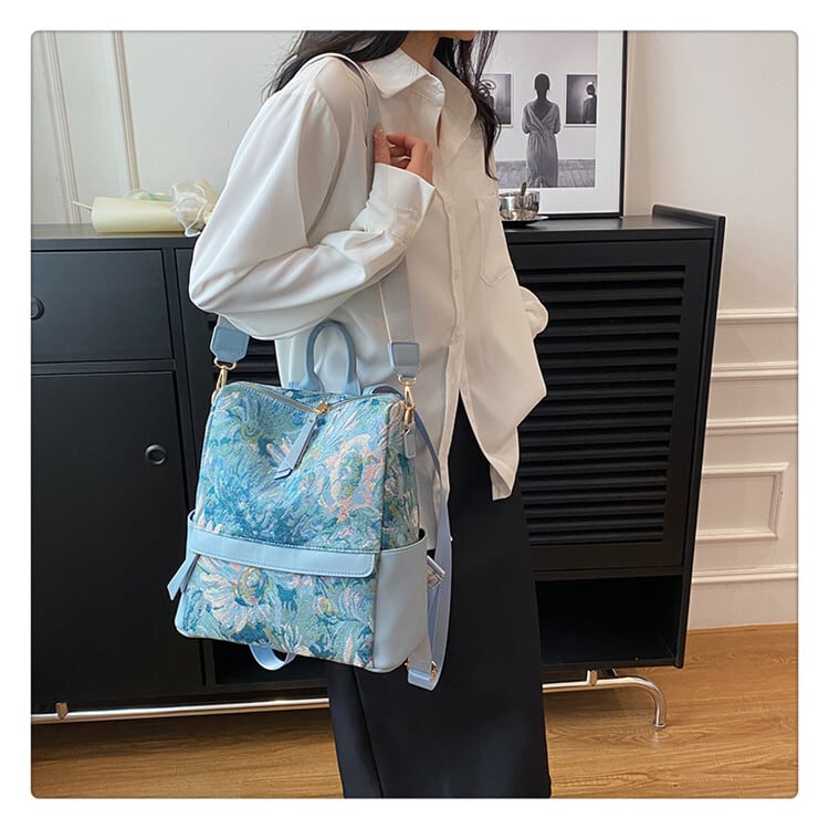 [NANA Series]★Bag★ Backpack Rucksack Floral pattern Cute Commuting Date Blue Easy to match