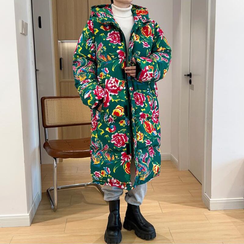 [YEFENG Series]★China style cotton coat★3color tops, floral pattern, winter coat, long length, unisex, men's, large size, black, red, green, blue