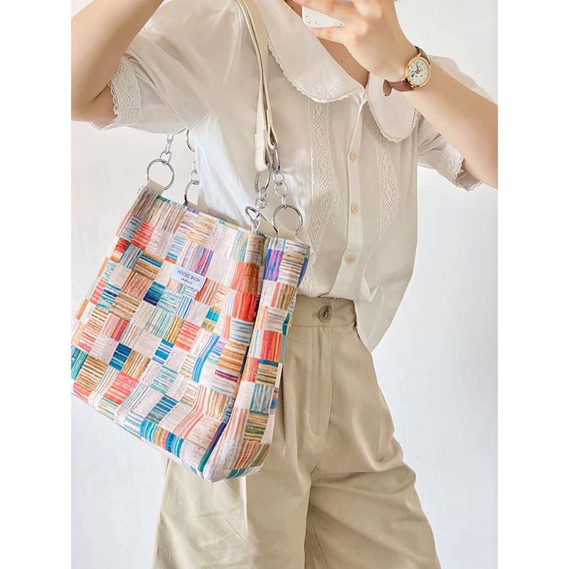 [JaneBeauty Series]★Bag★ Shoulder Large Capacity Graffiti Print Commuting Office Lady Date School Plaid Pattern Graffiti Color