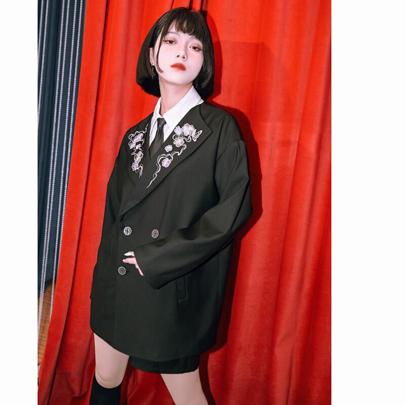 ✿New item! [Kokaisha --- Butterfly Series] ★China style coat★ Blazer outerwear embroidery black black easy to match