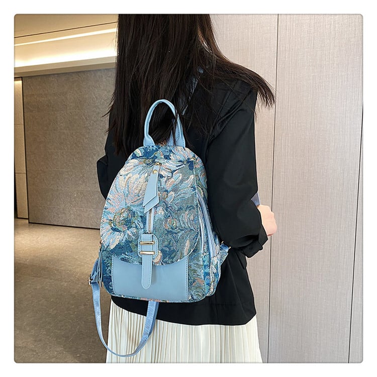 [NANA Series]★Bag★ 3color Rucksack Rucksack Floral Pattern Cute Blue Black Brown