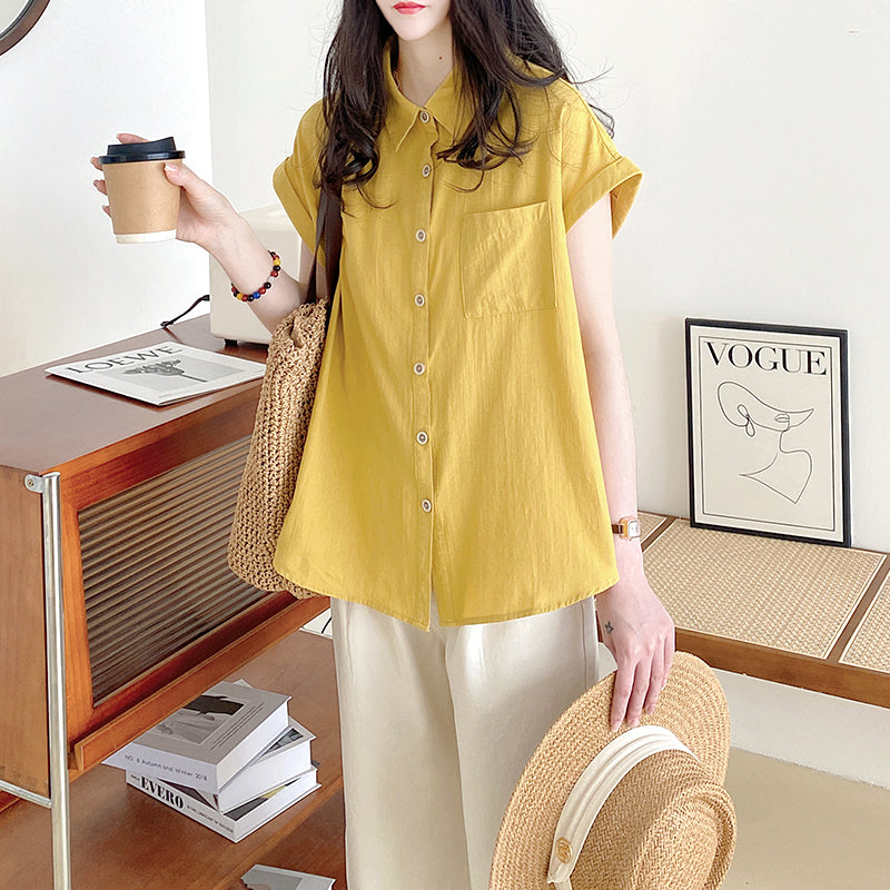 [XUELI Series] ★Tops★ Shirts 5 colors Women's Improve your style Plain Simple Blue Pink Yellow Purple Green