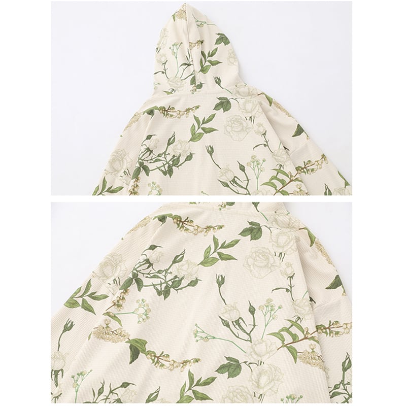 [BEAT BOY Series]★Outerwear★ Parka with zipper, floral pattern, green jacket with hood, unisex, men and women