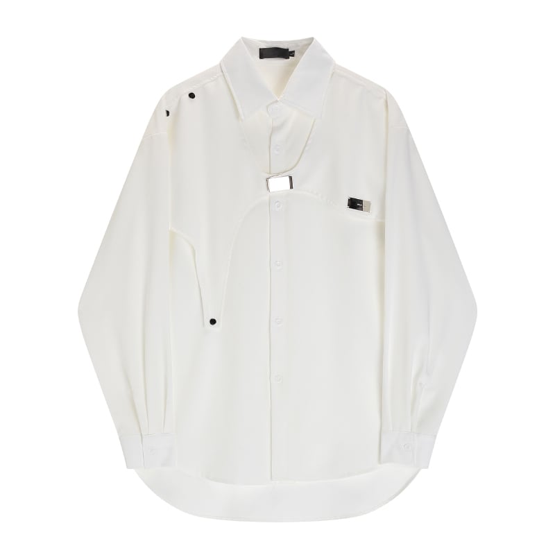 [XDJ FUSHI Series]★Shirt★ 2color Long Sleeve Shirt Tops Unisex Men's Black White Irregular