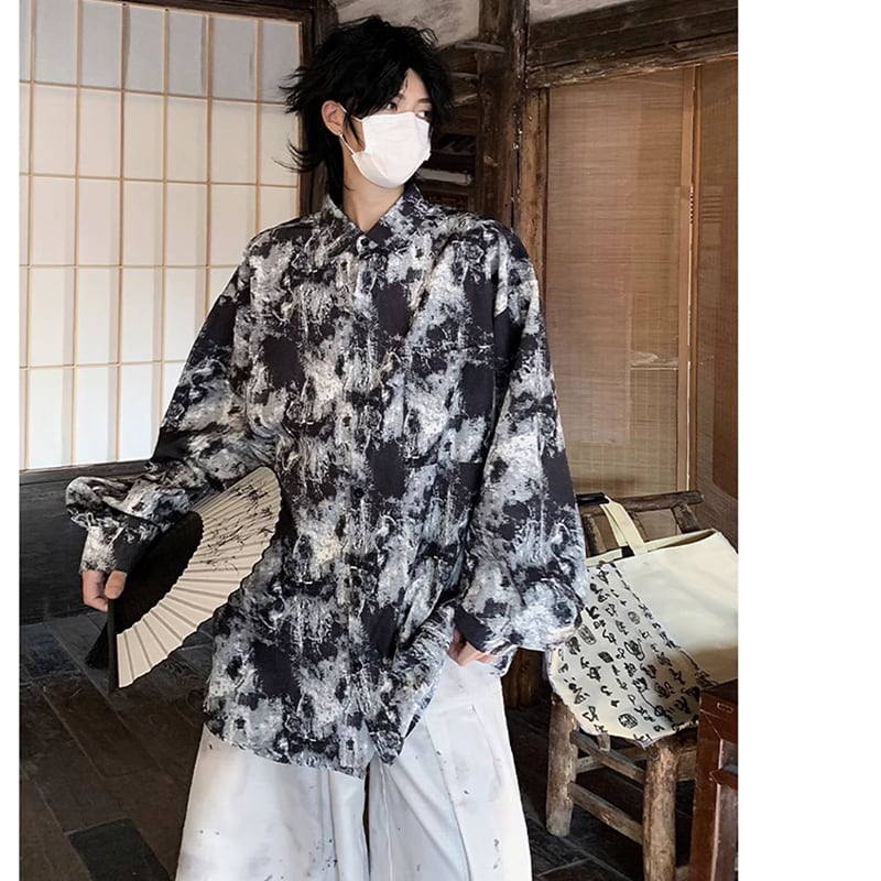 [PPG Series]★China style shirt★ Tops, long sleeve shirt, ink pattern, unisex, men's, easy to match