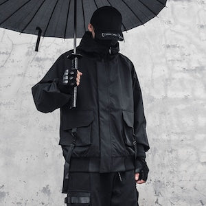 [WL Series] ★Jacket★ Outerwear with hood, unisex, men's black, black, easy to match, unique