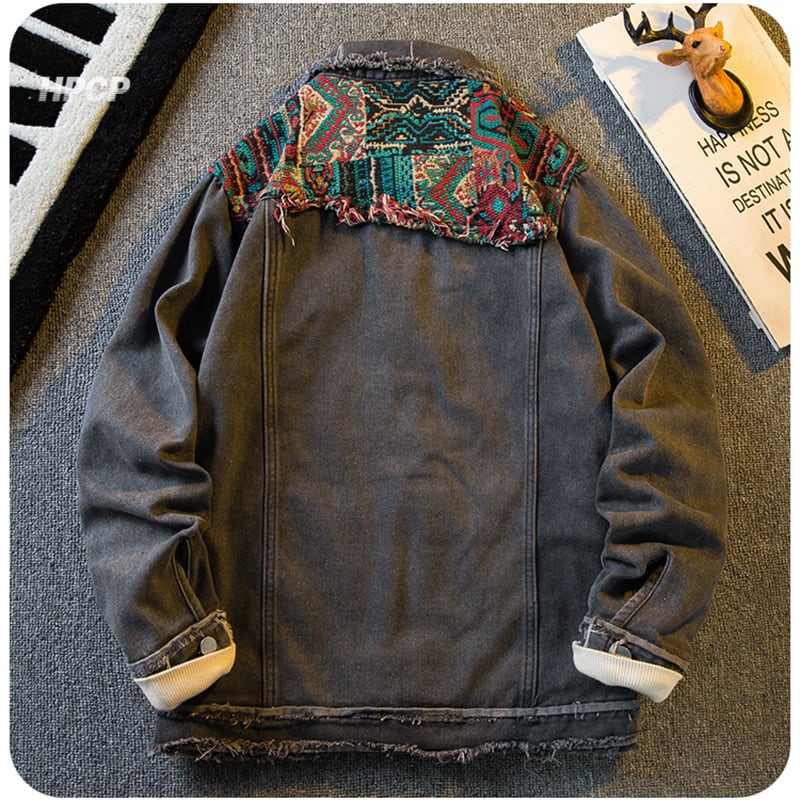 [HPCP Series] ★Jacket★ Denim Jacket Jeans Unisex Men's Switching Ethnic Style