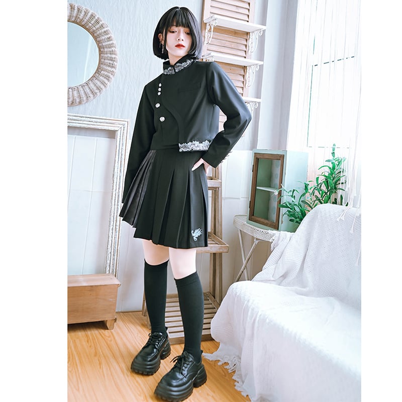 ✿New item! [Kokaisha --- Kaiten Series] ★China style outerwear★ Blazer, short length, embroidery, easy to match, black, black